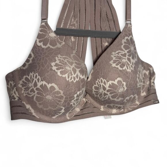 VS Pink Mauve Floral Lace Lightly Lined Racerback Bra 34C - Picture 2 of 5
